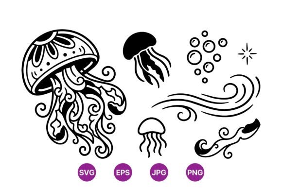 Decorative Jellyfish Vector Art for Elegant Marine Themes