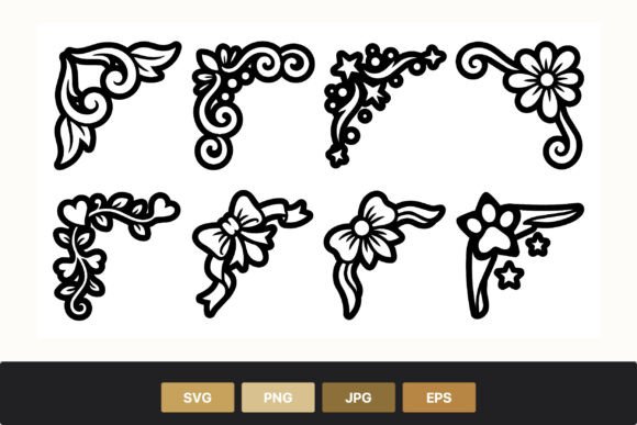Elegant Decorative Floral and Bow Corner Vector Elements