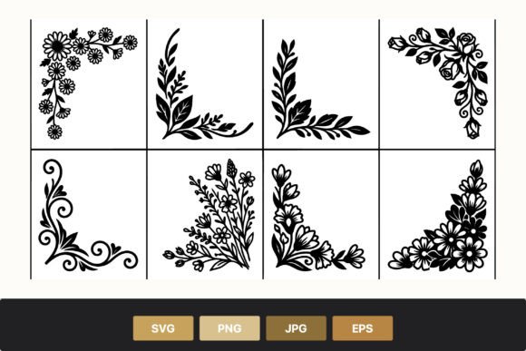 Floral Corner Decorative Black and White: Elegant Illustrations for Designers