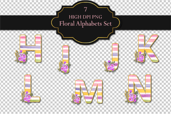 Floral Decorative Alphabet Set: Design with Golden Elegance