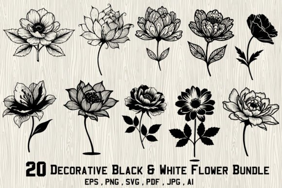 Timeless Floral Design: The Decorative Black & White Flower Bundle